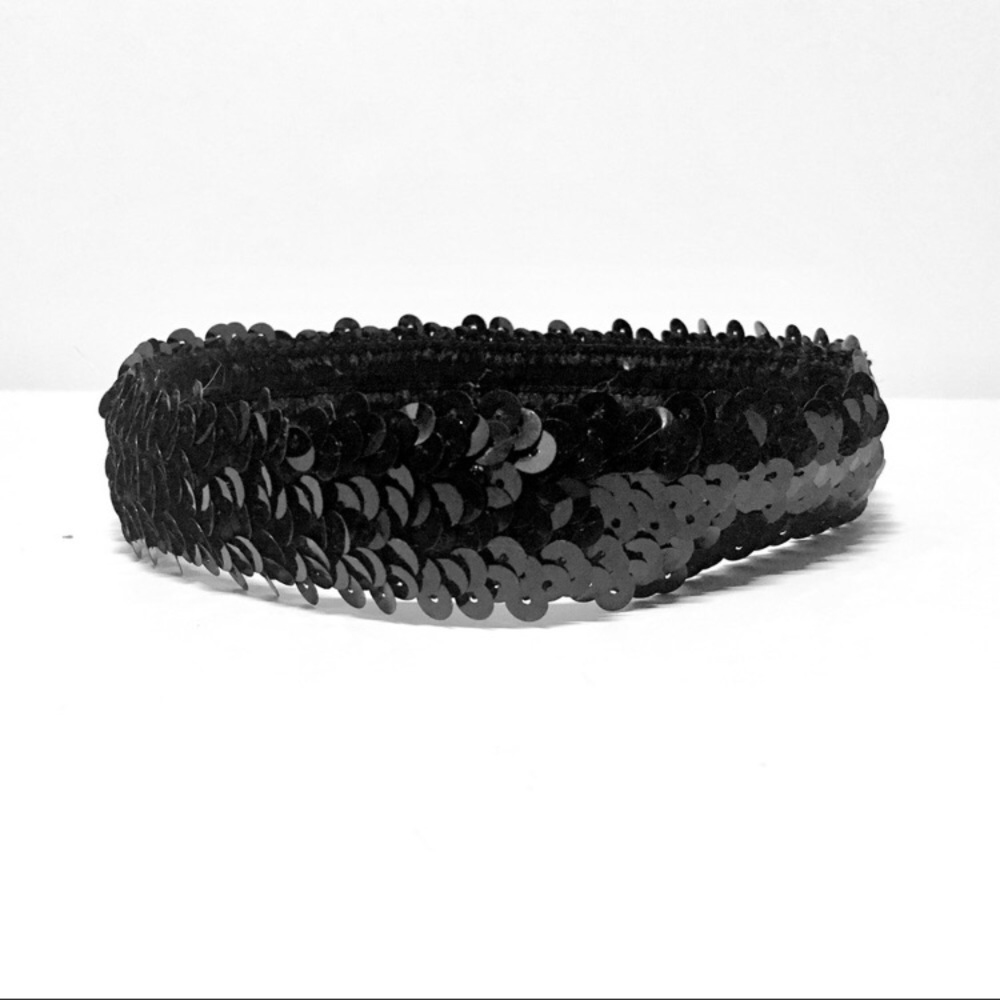 BLACK SEQUIN ELASTIC HEADBAND - Picture 2 of 8
